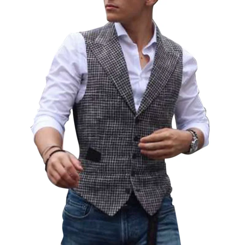 

New Plaid Slim Casual Single-Breasted Vest Men Suit Waistcoat Business Vest Waistcoat Men British Blazer for Men