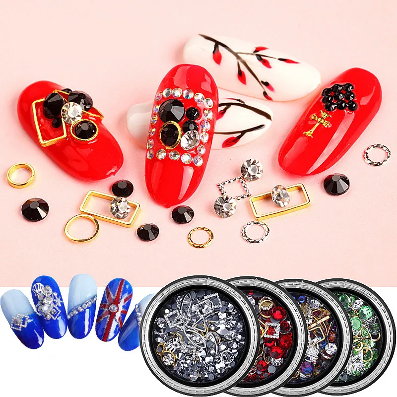 Разноцветные Стразы для ногтей металлические бусины на заклепках шпильки 3D