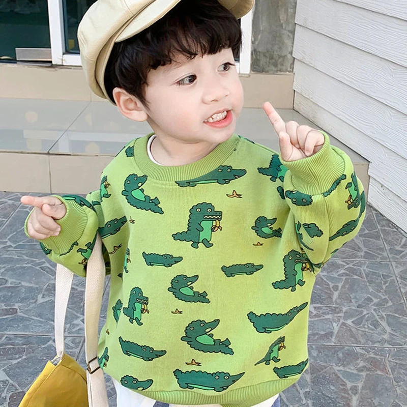 

Kids Clothes Winter Knitted Pullover Sweater Cartoon Anime Crocodile Print Long Sleeve Warm T Shirt Baby Boy Girl Oversized Tops