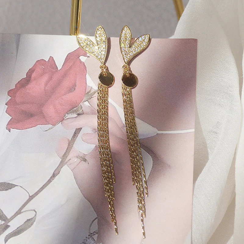 

Trendy Elegant 14K Real Gold Plated Tassel Simple Earrings for Women Top AAA Shiny Zircon S925 Silver Needle Stud INS Hot Gift