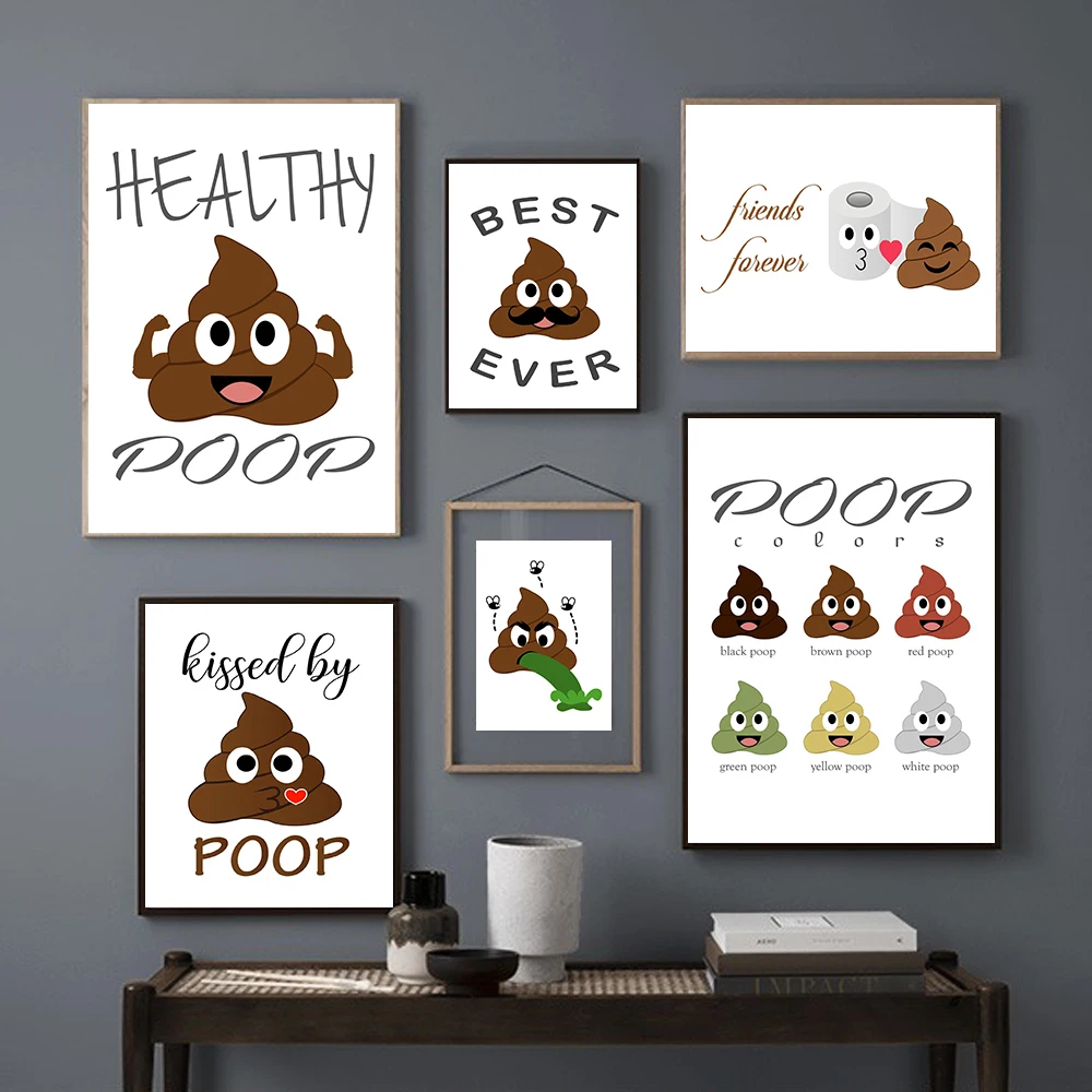 

Cute Bathroom Canvas Painting Print Decor Funny Toilet Picture Tissue Poop Classification Quote Wall Art Poster Home Decoration