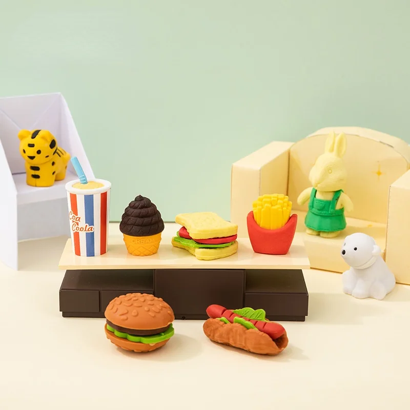 

6Pcs/Set Creative Can Be Assembled Eraser Fast Food Hamburger Fried Chicken Novelty Rubber Prize School Supplies Stationery Gift
