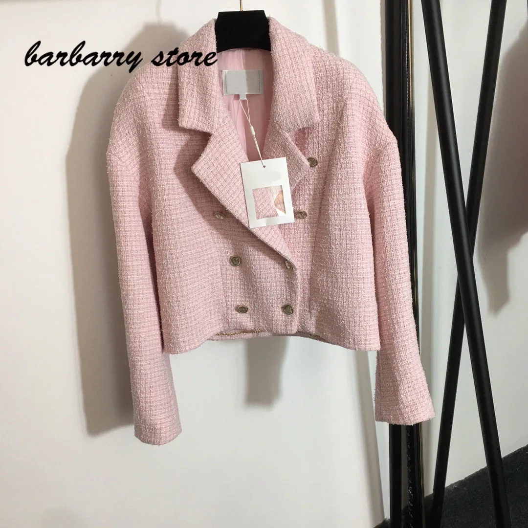 2021 luxury brand solid color women's long sleeve top fashion temperament Lapel double breasted suit versatile slim coat jacket