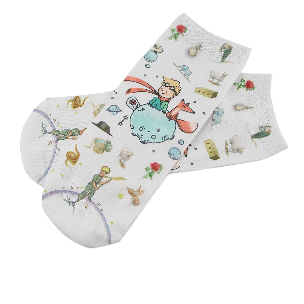 SP696 1 Pair The Little Prince Cartoon Fashion Sports Short Socks for Children Women Girls 3D Printed Pattern Socks