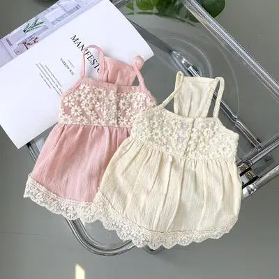 

INS Korean New Summer Lace Flower Sling Dress Dog Cat Clothes Maltese Body Bichon Teddy Dress Skirt