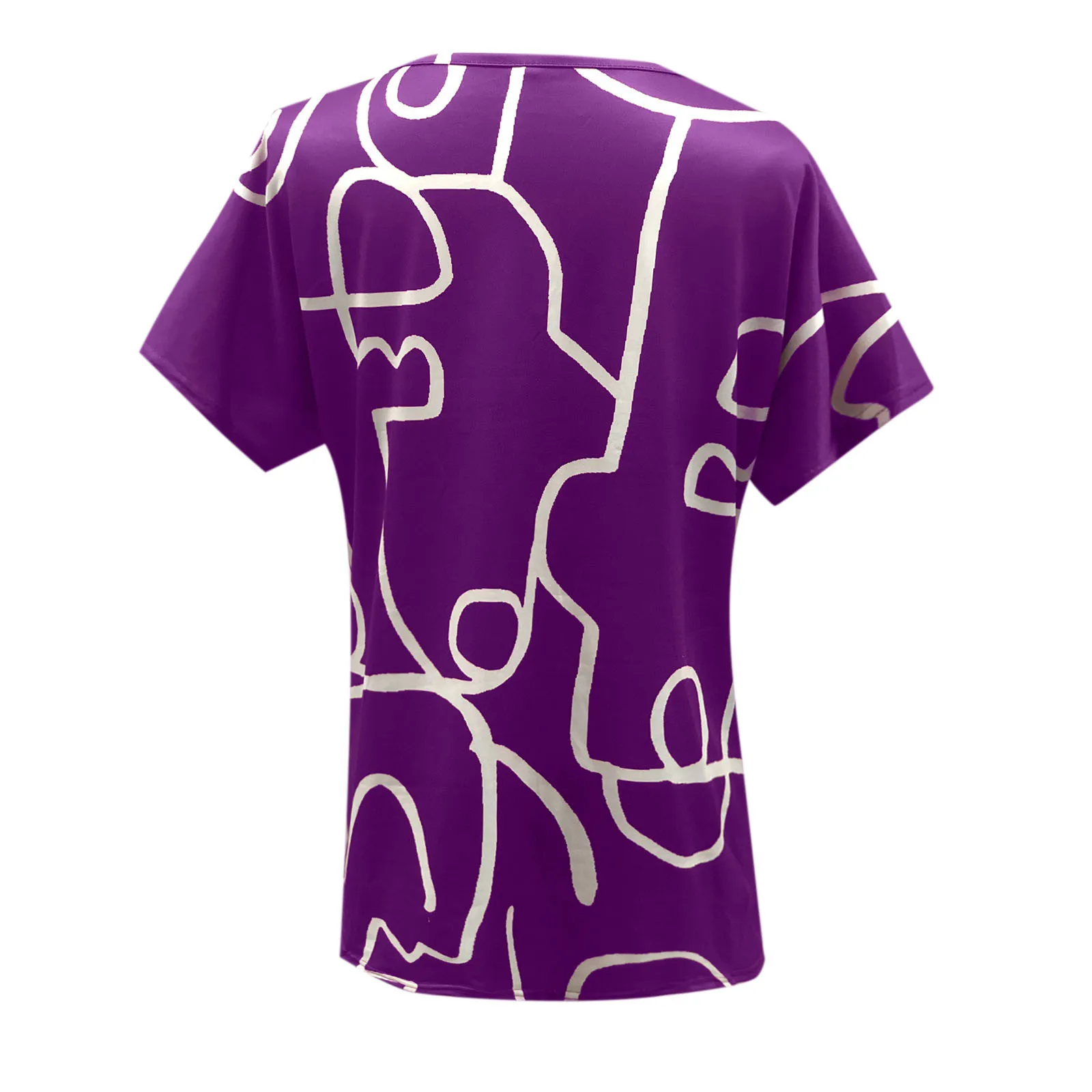

Womens Prints V-neck Button Short-sleeve Tops Summer Casual Loose Blouse Shirts
