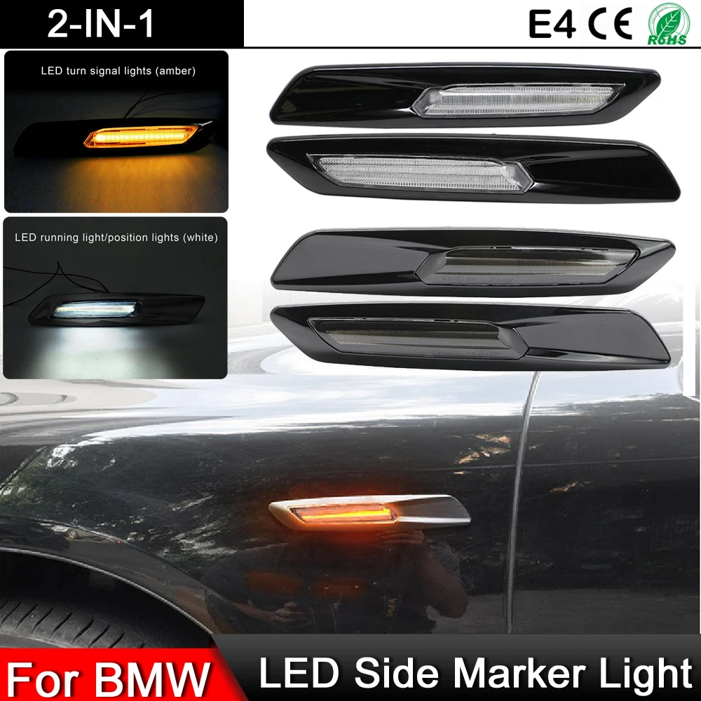 

1 Pair For BMW 1 3 5 Series E82 E88 E90 E91 E92 E93 E60 E61 Front Black Chrome Finishes LED Side Marker Lamp Turn Signal Light