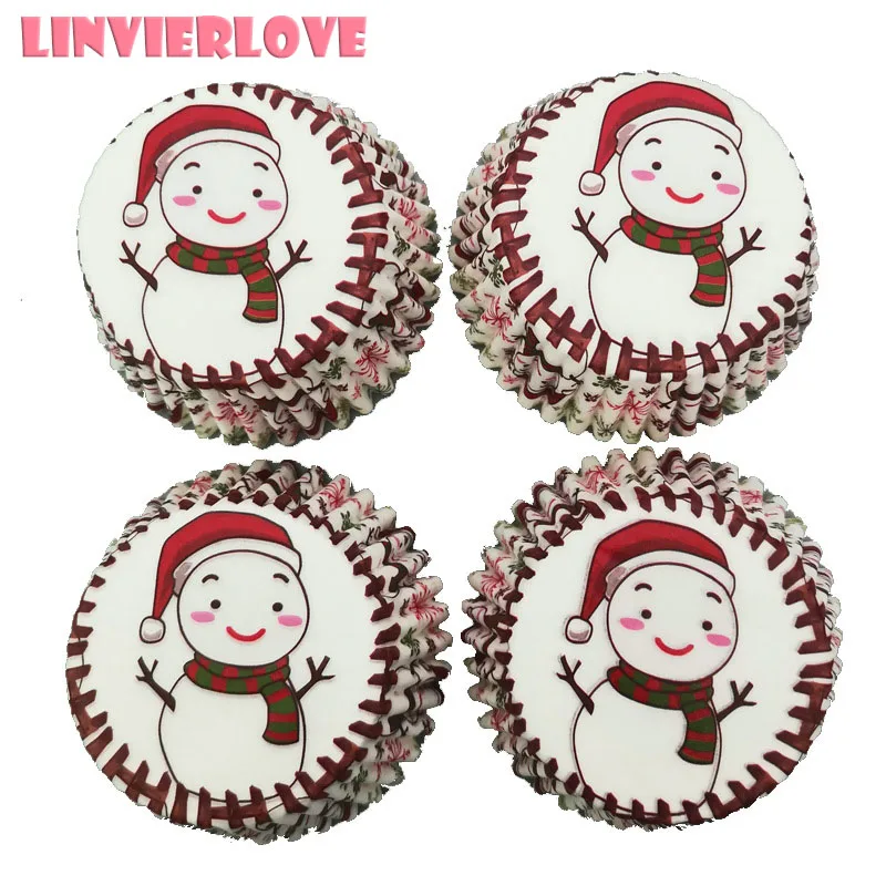 LINVIERLOVE 100 шт Счастливого Рождества снежный Кекс лайнер бумага для выпечки форма