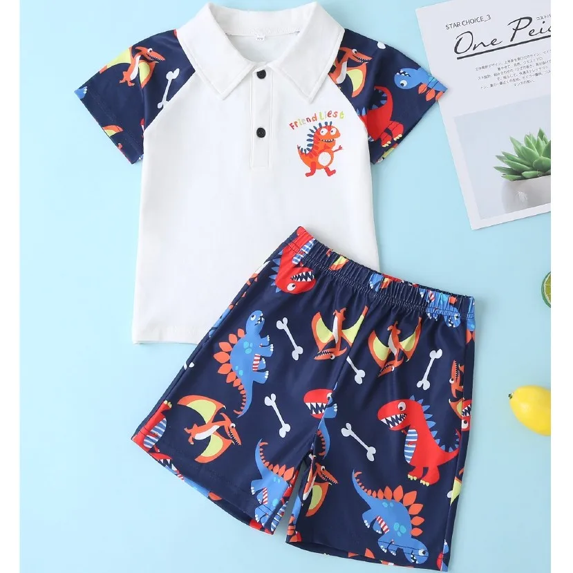 

YOYOSHOW Summer new boys' polo suit cartoon dinosaur boys' fashion polo suit 3-7 years old boys' suit.