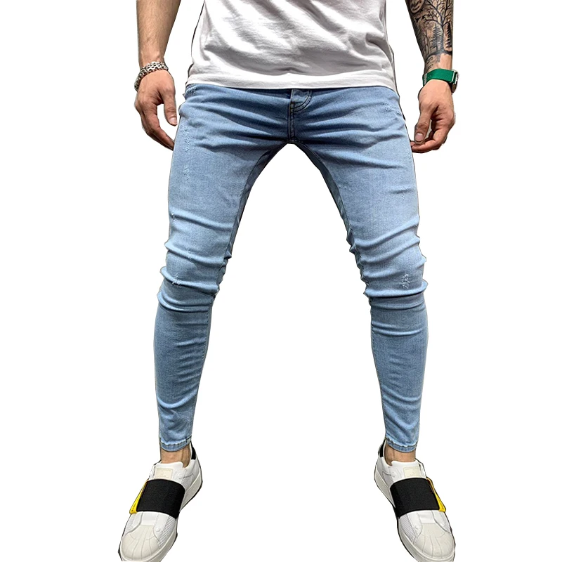 Мужские модные простые джинсы обтягивающие светло-голубые тональные модели