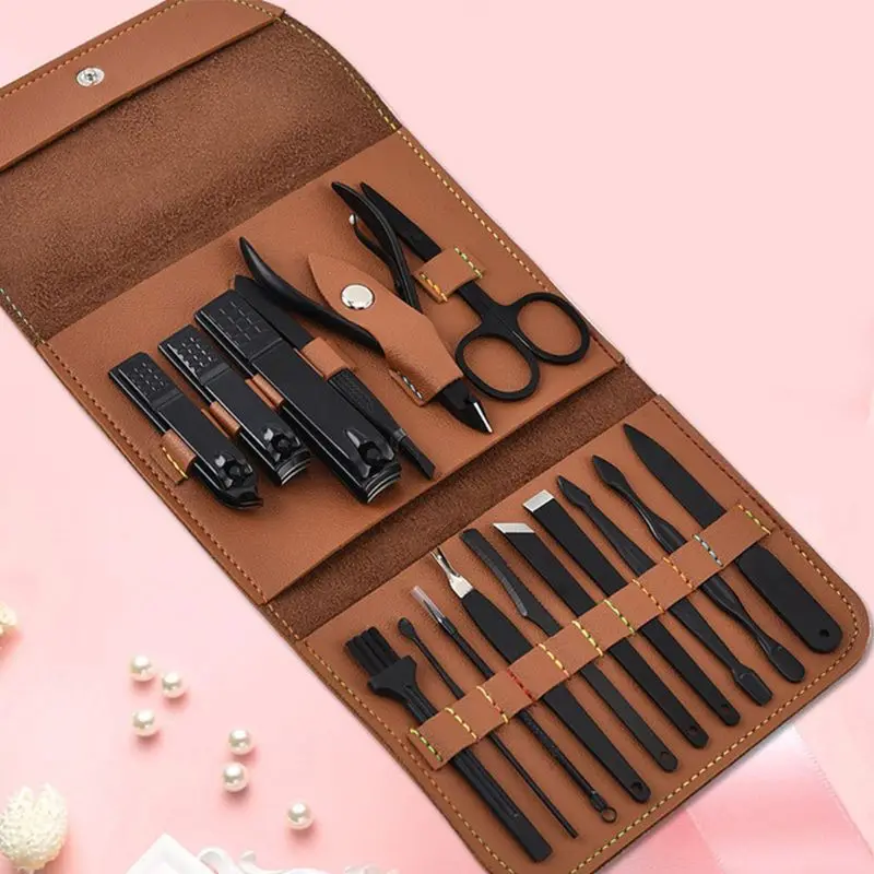 Набор для маникюра и педикюра из 16 предметов ножницы пальцев инструмент груминга с кожаным чехлом набор