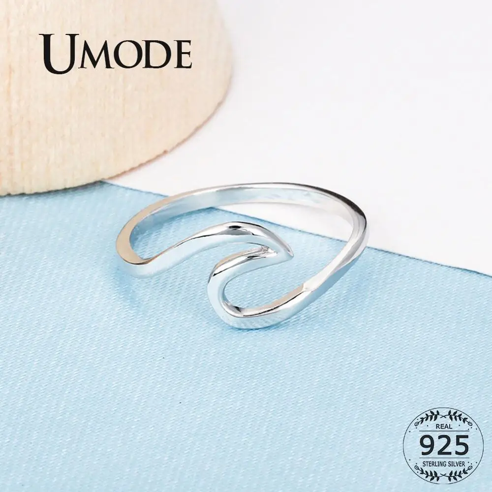UMODE кольца в стиле бохо с волнами, 925 пробы, серебряные кольца для женщин, подарки, вечерние, свадебные ювелирные украшения, аксессуары 925 Para Mujer LR0758