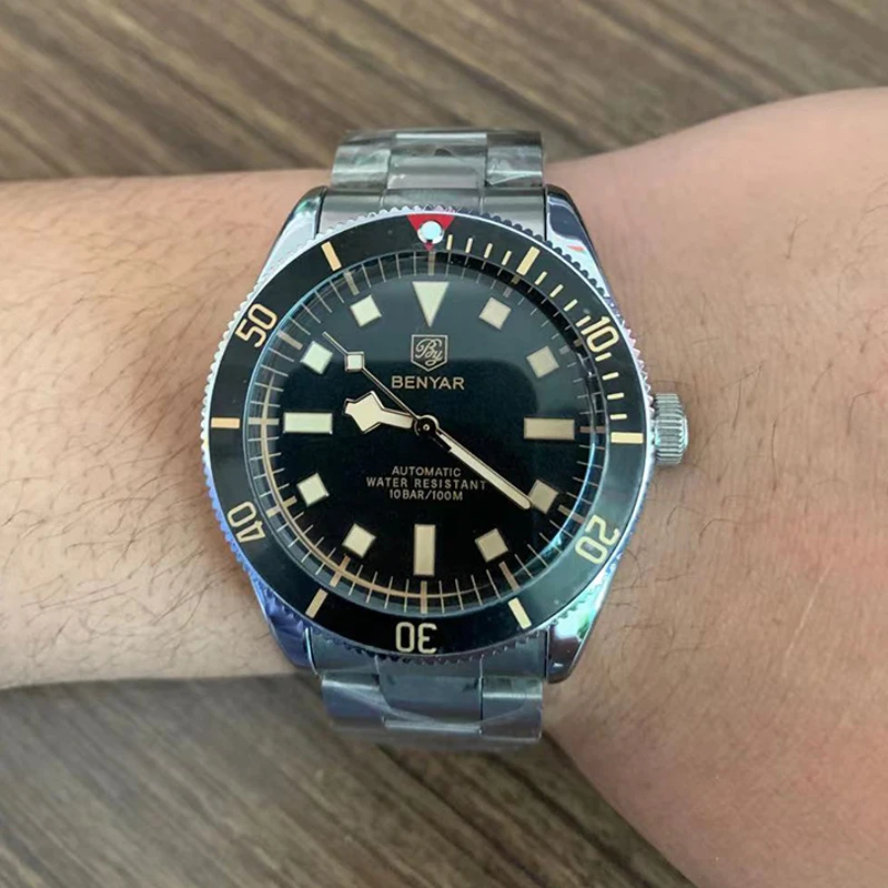 

Мужские Водонепроницаемые механические наручные часы BENYAR, простые светящиеся часы, 2023 м, 100