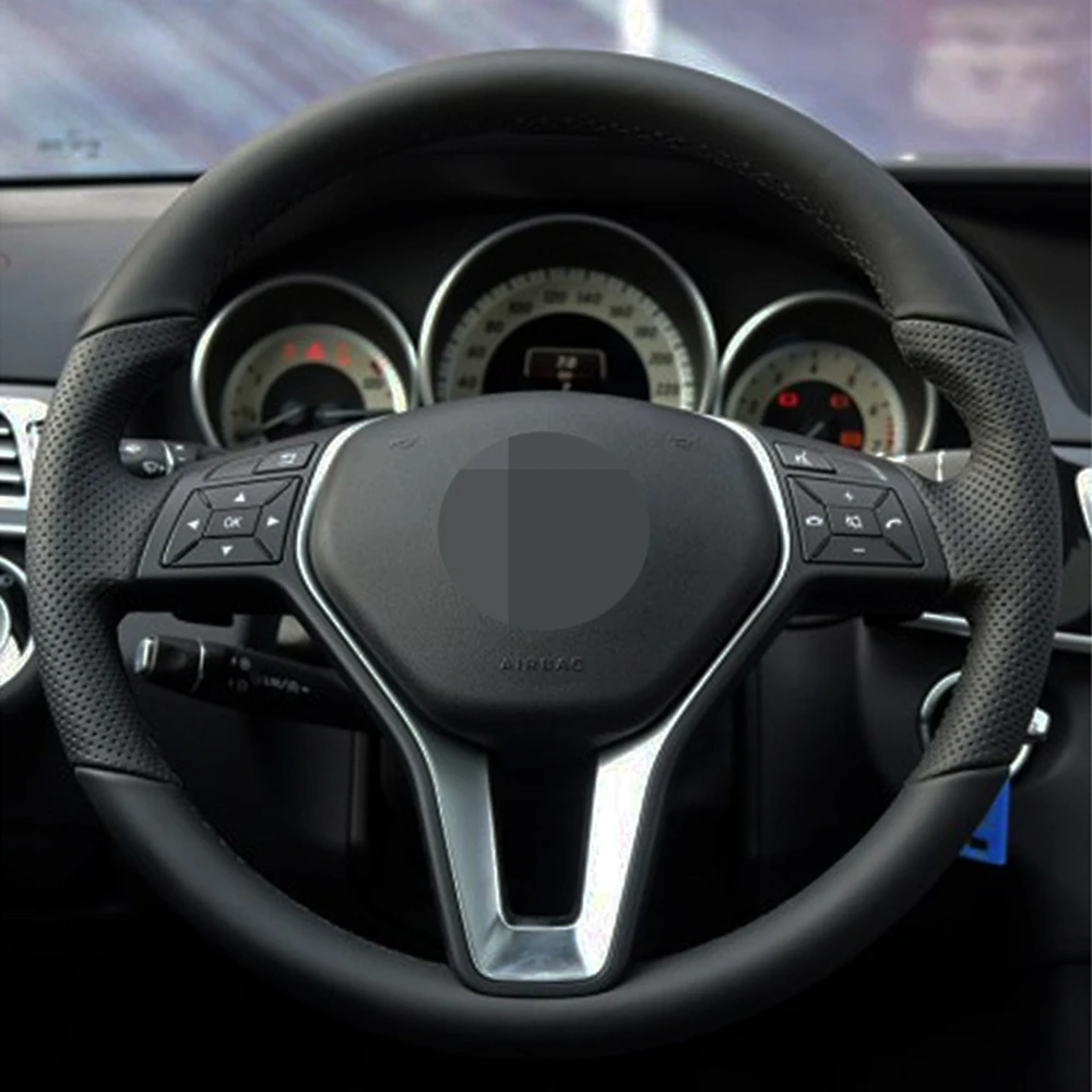 Чехол рулевого колеса автомобиля черная искусственная кожа ручной работы для