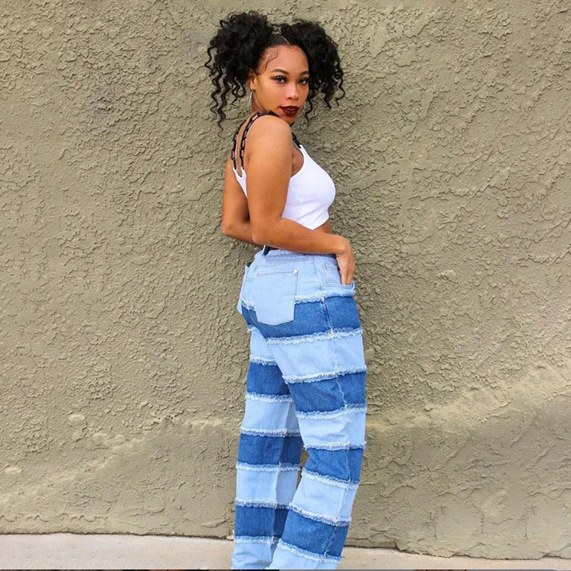 

CHRONSTYLE Women Jeans High Waist Ripped Destroyed Pants Demin Patchwork Bodycon Tassels Bodycon Slim Pencil Jeans Club Trousers