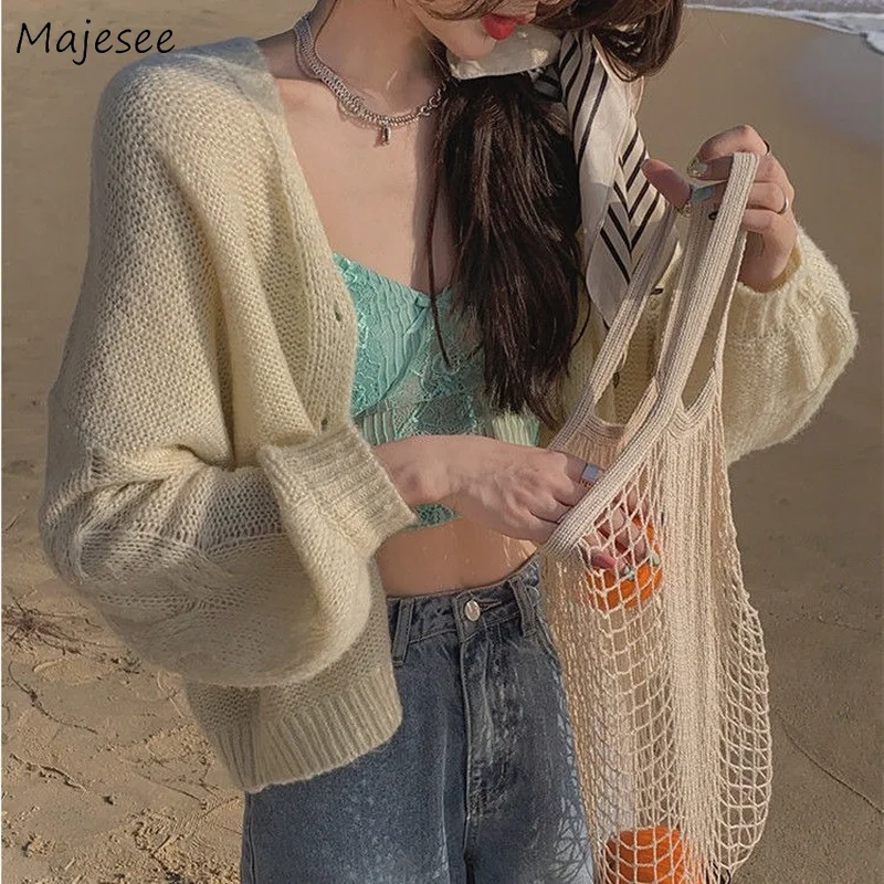 

Cardigan Women Solid Lazy Style Spring Newest Ladies Clothing Ulzzang Fashion Soft Minimalist Streetwear Loose Vintage All-match