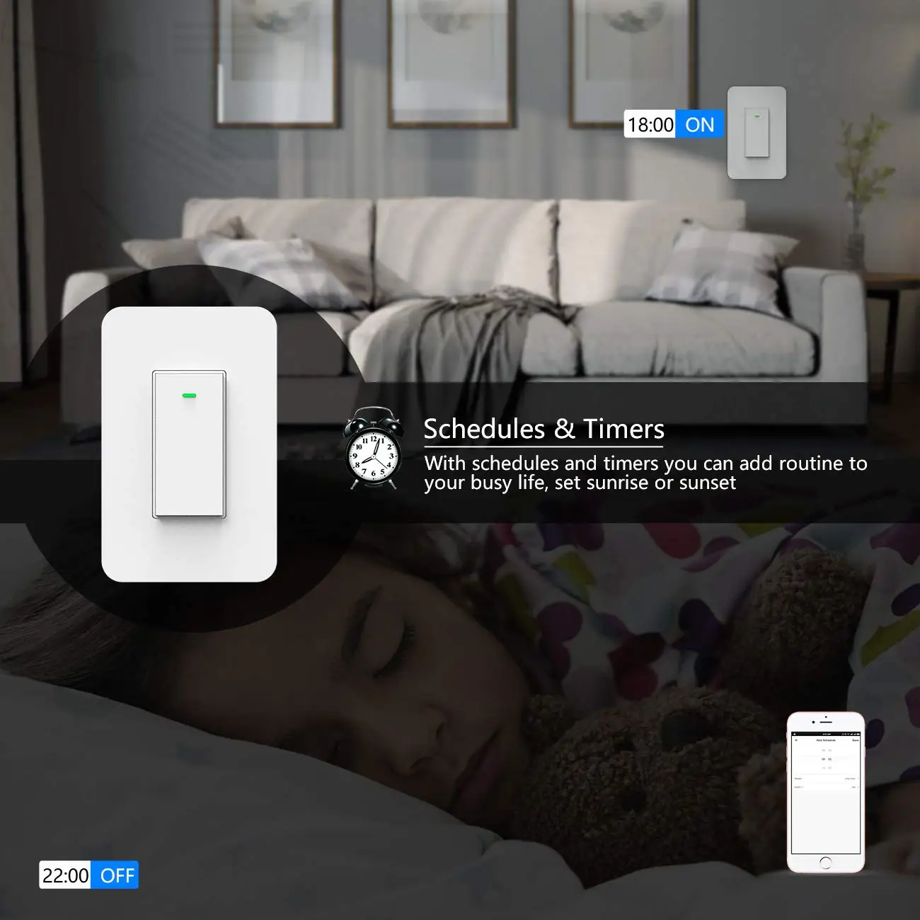 Wi-Fi, умный светильник с двойным управлением, настенный прерыватель Swtich App, голосовой беспроводной Таймер, 2 способа дистанционного управления, с Alexa Google Home