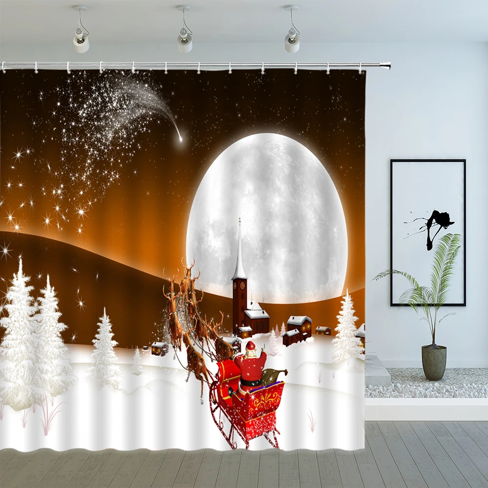 Cartoon Christmas Shower Curtains Santa Claus Snowman Winter Snow Scenery Xmas New Year Bathroom Decor Cloth Curtain Sets Cheap | Дом и сад