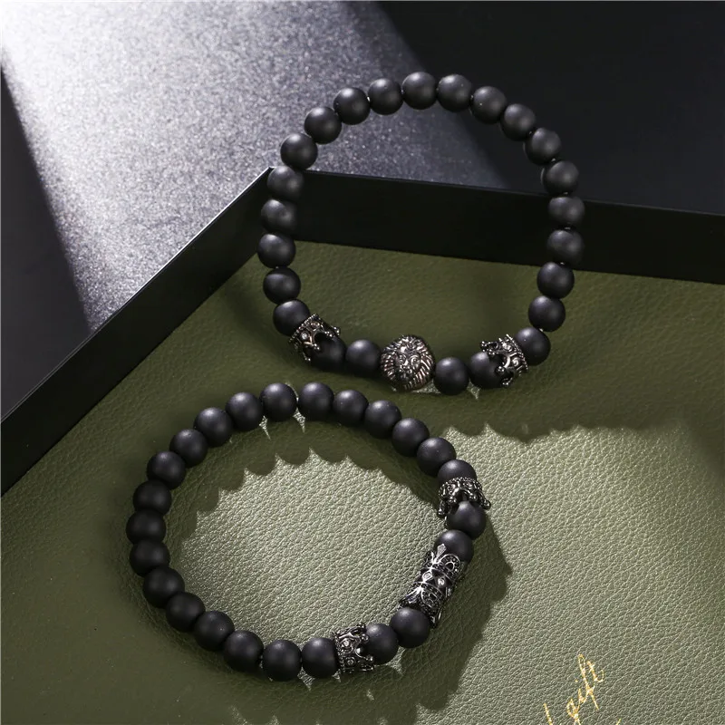 2 шт./компл. Винтажный Мужской браслет с изящной головой льва из фианита короной 8