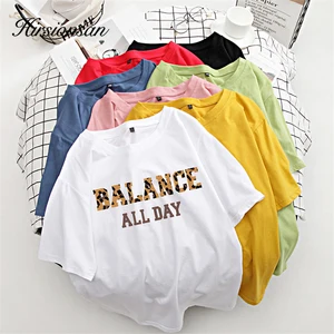 Футболка Hirsionsan женская с короткими рукавами, 100% хлопок, мягкий джемпер с надписью и леопардовым принтом, уличная одежда, 7 цветов, M-XXXL на лето