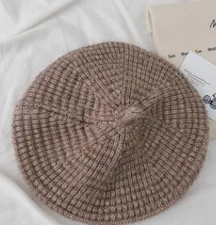 khaki MILANCEL/Осенняя детская шапка; вязаная шапка для девочек; однотонная покраска; шапка для девочек; реквизит для фотосъемки - Цвет: khaki