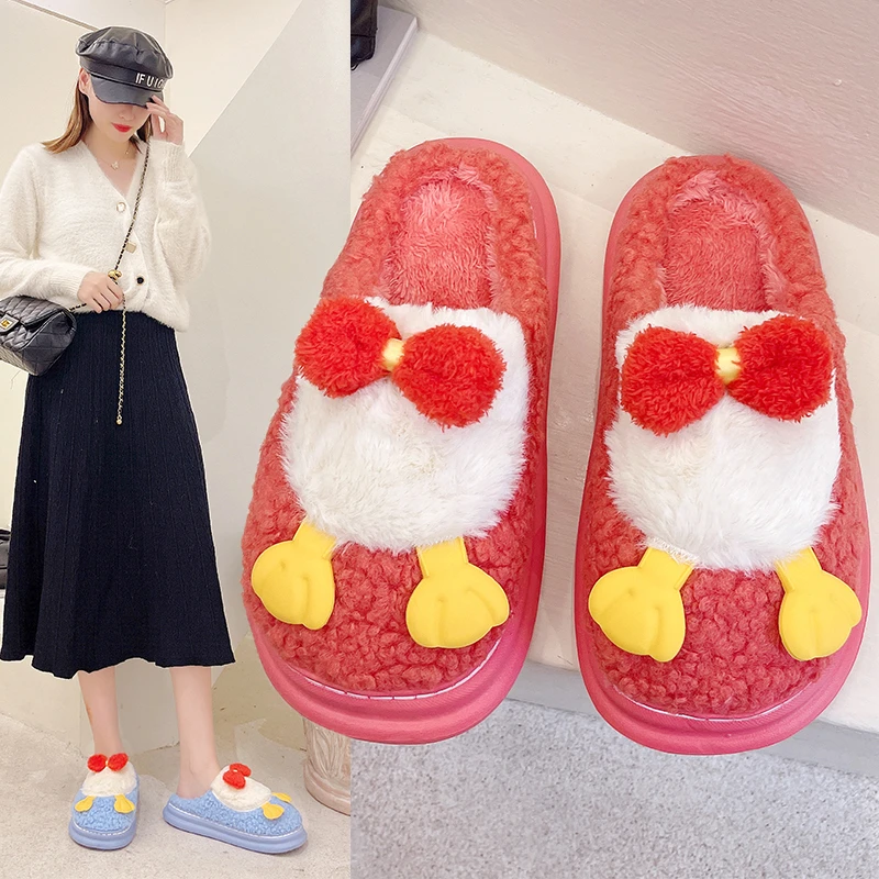 

Fashion Warm Plush Women Furry Slides 2022 Winter Indoor Bedroom Fur Slippers Cute Animals Platform Female Home Plush Shoes