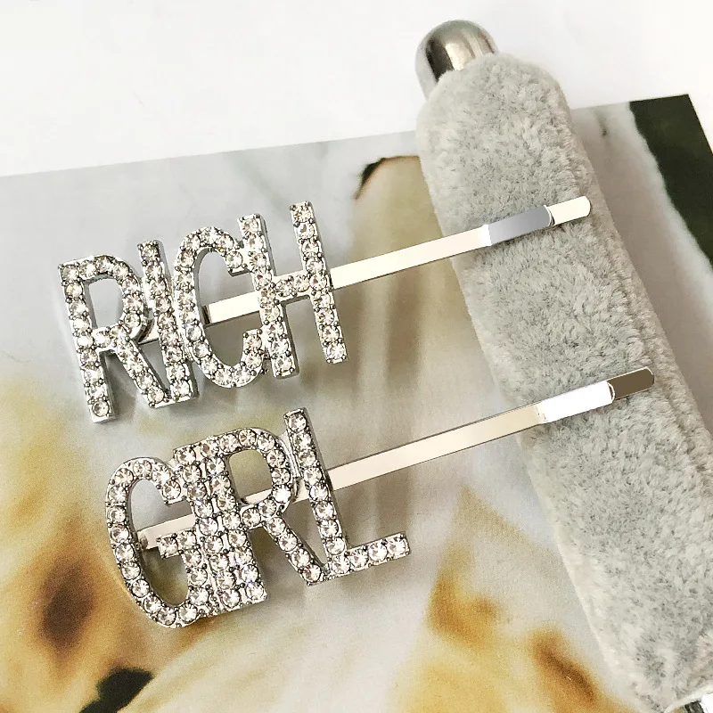 Серебристые заколки для волос с богатыми буквами 1 шт. кристаллами стразы