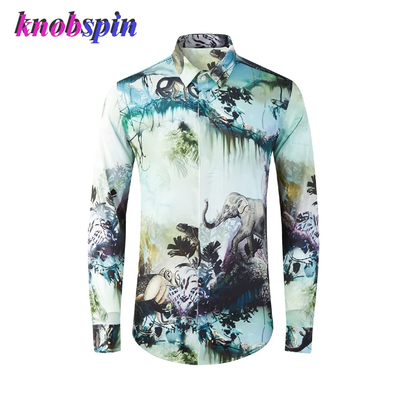 

Brand Allover Printed Male Shirts Luxury Long Sleeve Casual Party Mens Dress Shirts Fashion Slim Fit Man Shirts Plus Size 4XL