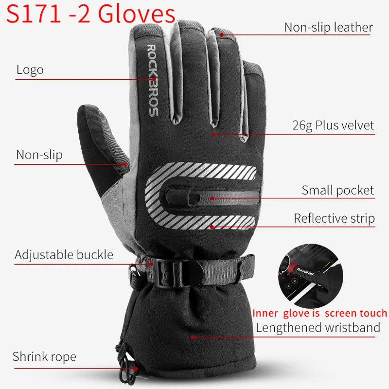 

ROCKBROS -40 Degree Winter Cycling Gloves Thermal Waterproof Windproof Mtb Bike Gloves for Skiing Hiking Snowmobile Motorcycle