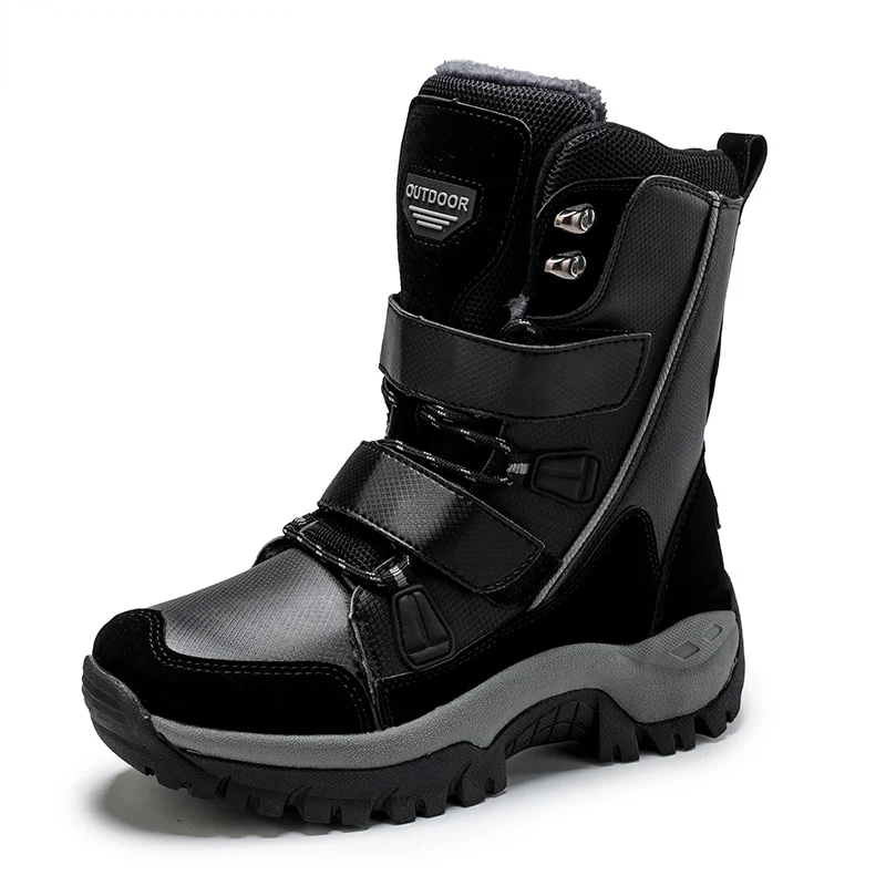 

Women Boots Warm Winter Plush Mid-Calf Waterproof Ladies Booties Black Plus Size PU Leather Boots Women Botas Mujer