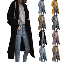 new fashion women winter lapel solid woolen overcoat ladies warm clothing long trench coat