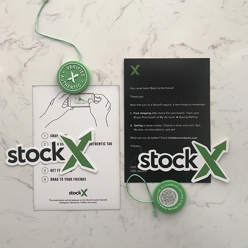 10set/lot 2020 Stock X Green Circular Tag Rcode Stickers Flyer Plastic Shoe Buckle Verified X Authentic Green Tag