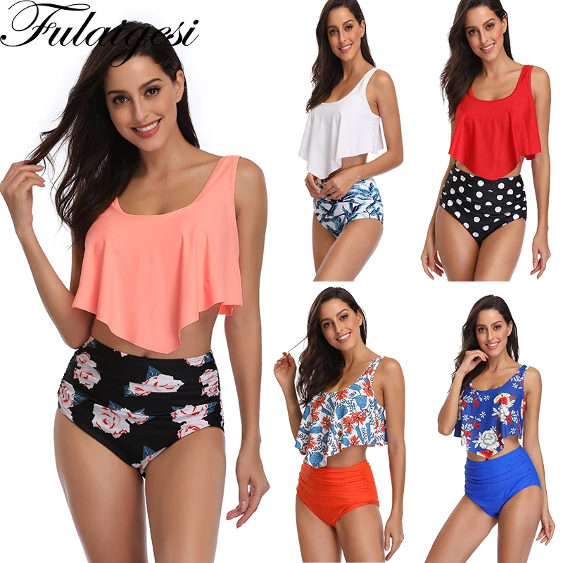 Женский купальник с высокой талией купальник-бикини размера плюс листьями