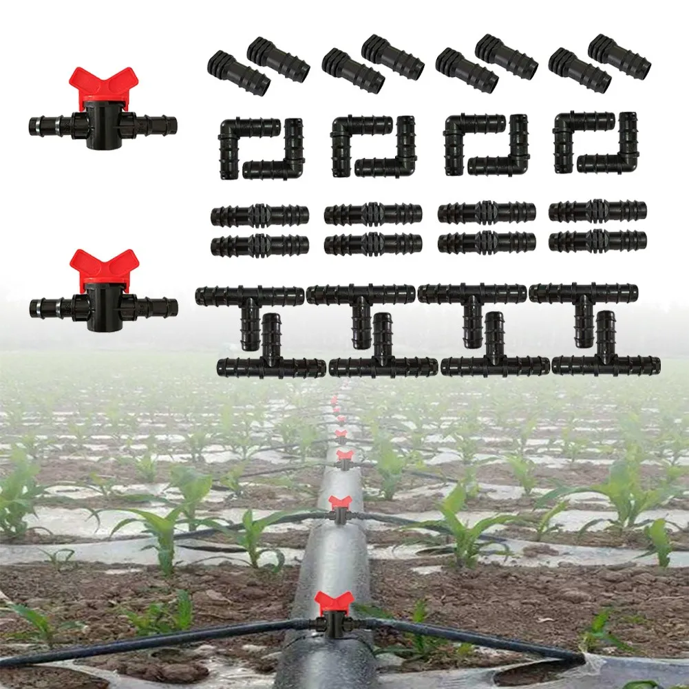 

34pcs Drip Irrigation Fittings Barbed Connectors Couplings Drip Elbows