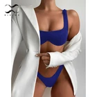 Сексуальный комплект бикини пуш-ап на косточках, однотонный ребристый купальник, женская одежда для плавания с высоким вырезом, спортивный купальный костюм, купальный костюм для плавания, бикини