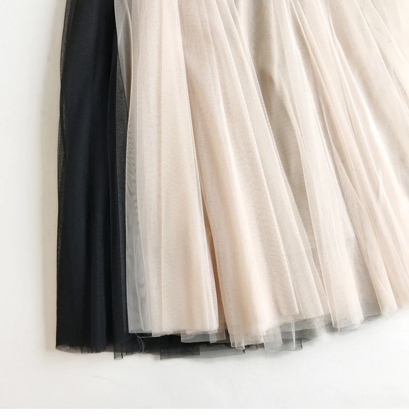 2020 Lente Zomer Vintage Rokken Vrouwen Elastische Hoge Taille Tulle Mesh Rok Lange Geplooide Tutu Vrouwelijke Jupe Longue | Женская