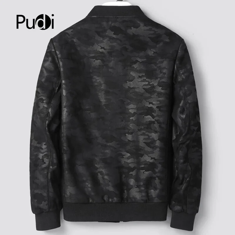 PUDI MT834 мужские новые модные камуфляжные Кожаные Куртки из натуральной овечьей кожи с воротником осенне-зимняя повседневная верхняя одежда