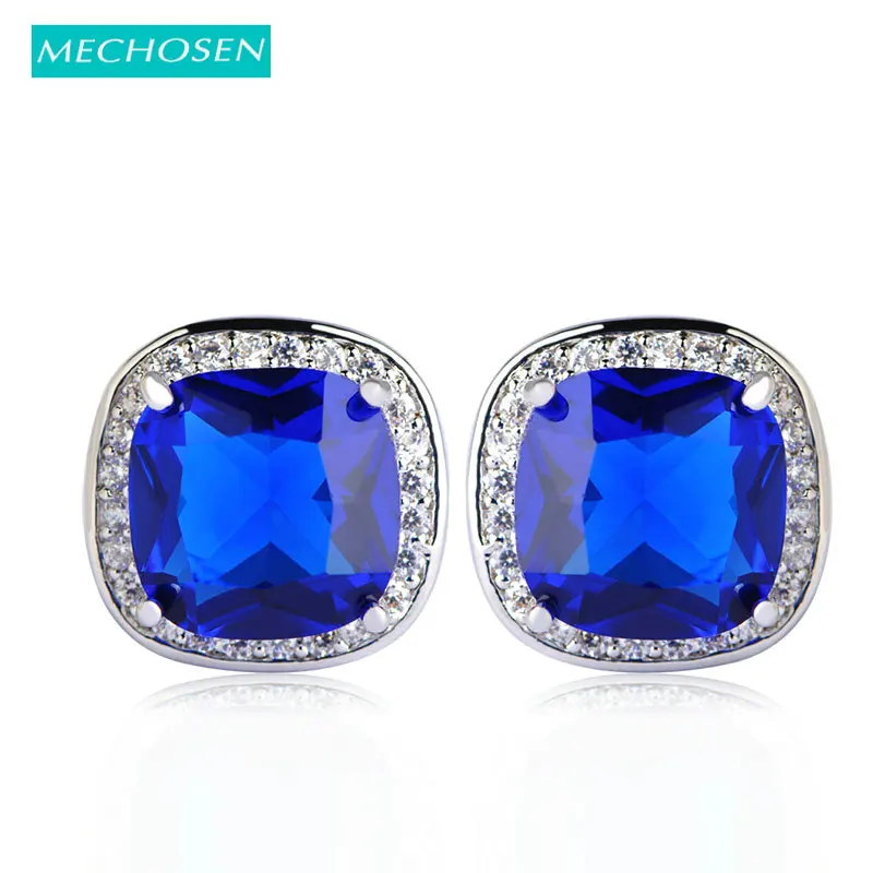 MECHOSEN Luxury Zirconia Square Stud Earrings Royal Blue Rhinestone Max Brincos Grandes For Personality Women Aretes Jewelry | Украшения и