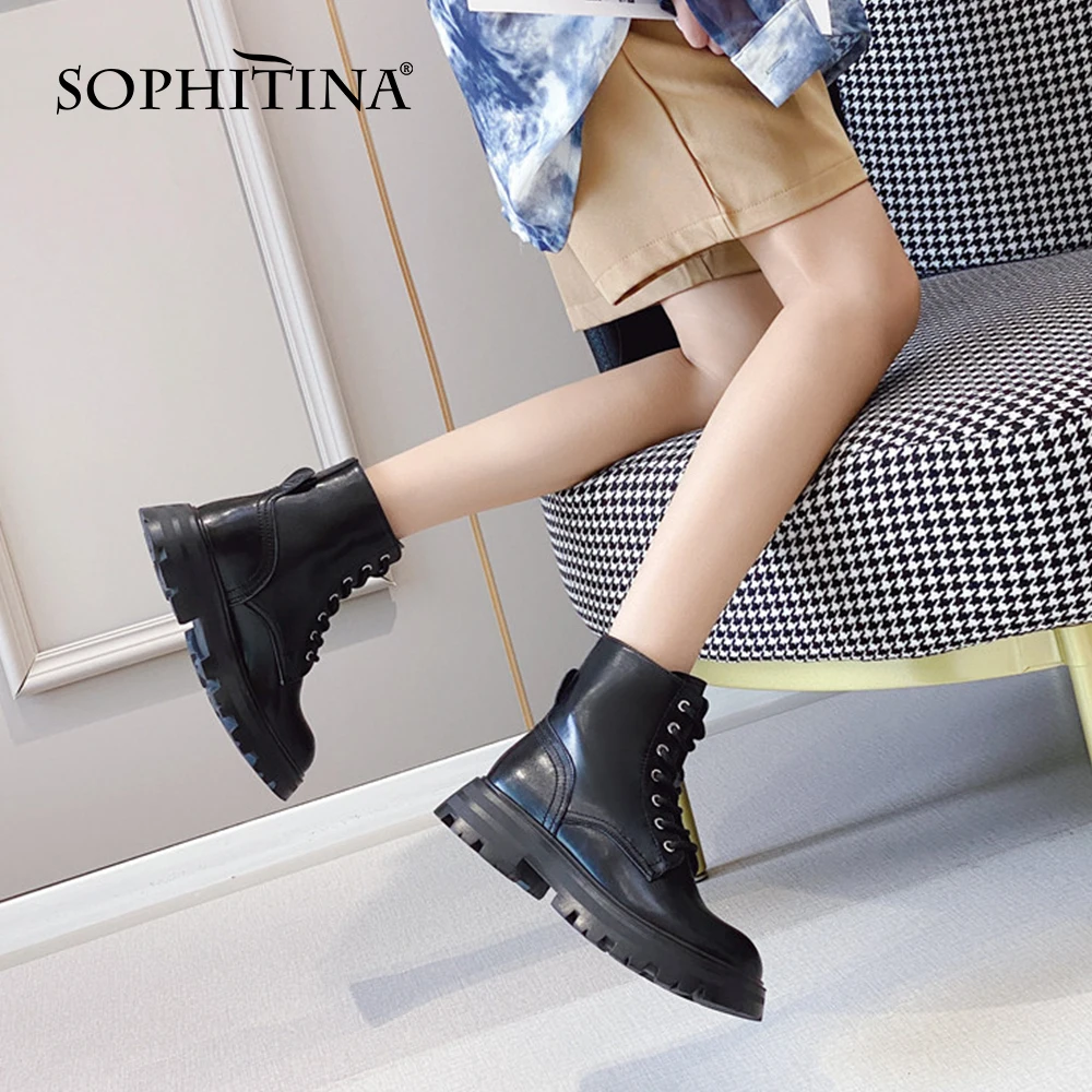 

Женские ботильоны на магнитной застежке SOPHITINA, рыцарские полусапожки из воловьей кожи на толстой подошве, Ретро корейский стиль, байкерские...