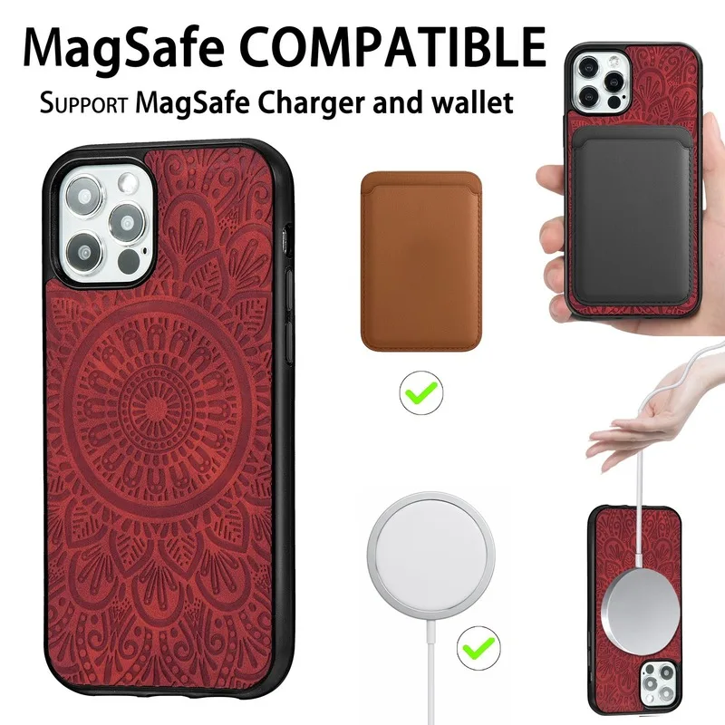

2020 Magnetic Wireless Charging Leather Stitching PU+PC Case for iPhone 12 Mini Pro Max Ultra Thin iPhone Cases Anti-fall Cover