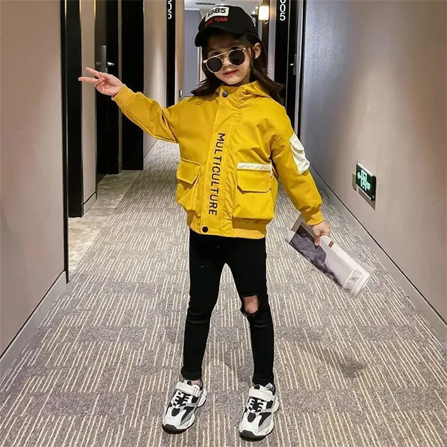 

Girls Long Jacket Coat Letter Coat Girl Spring Autumn Children's Jacket Casual Style Kids Clothes Girl 6 8 10 12