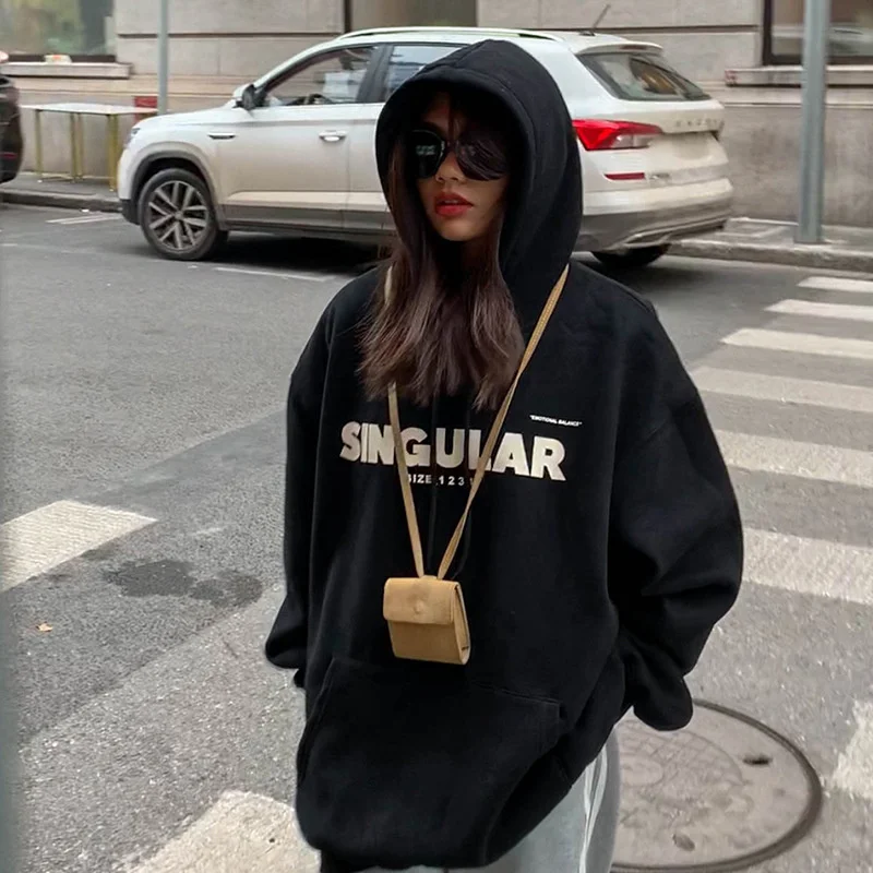 

Oversize Hooded Padded Sweater New 2021 Autumn Korean Version Loose Fashion Long-sleeved Pullover Top Women En*
