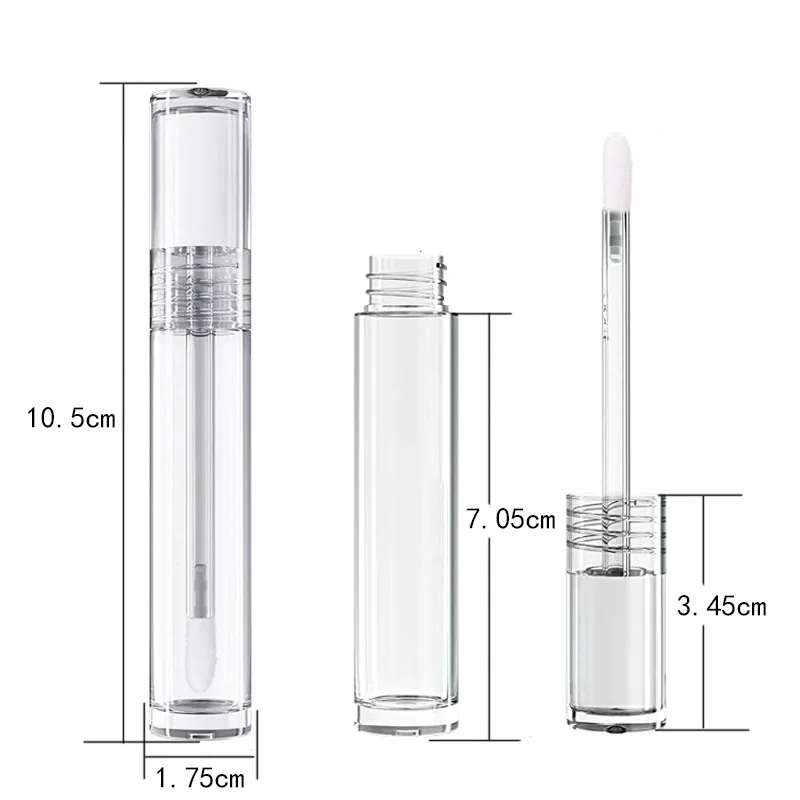 

5PCS 5ml Empty Transparent Lip Gloss Containers Tubes Round Clear Cosmetic Lipgloss Tube Packaging Lip Gloss Tubes with Wand