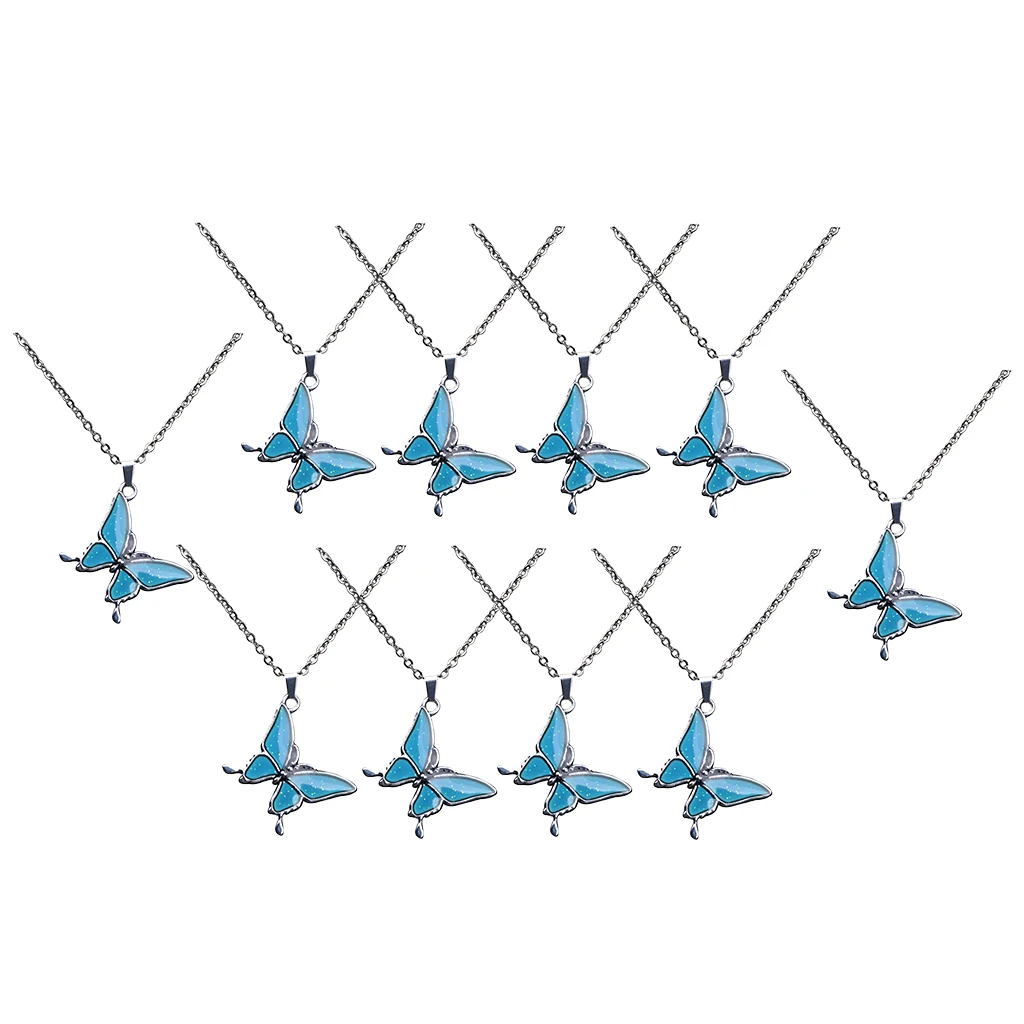 

10 Pcs Butterfly Shaped Mood Pedant Necklace Chain Color Change Women Gift