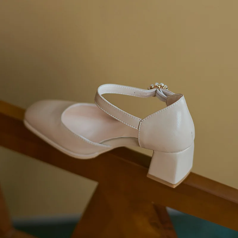 

Square Toe Shoes Buckle 2021 Summer Clear Heels Pearl Sandals Suit Female Beige Med Comfort Spring Black New Low Girls Fashion M