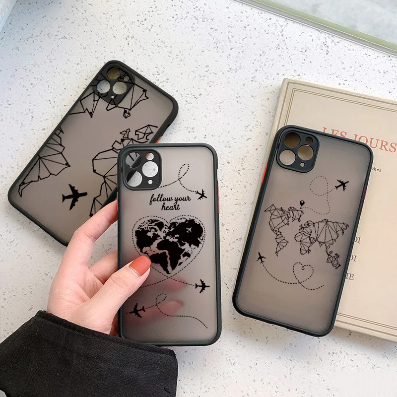 Popular World Map Travel Airplane Phone Case For iphone 7 8 Plus SE2 11 13 12 14 Pro Max X XR XS MAX Back Hard Shockproof Cover