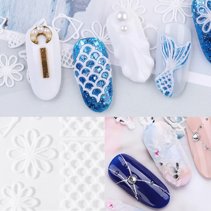 3D набор наклеек для ногтей Цветочная тисненая Наклейка ногтевого дизайна