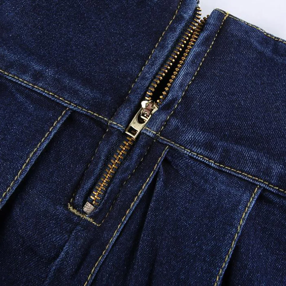 

Women's Girls Skater Skirt Pleated Flared A Line Circle High Waist Denim Punk Skirt With Lining Blue Jeans Shorts Skirts