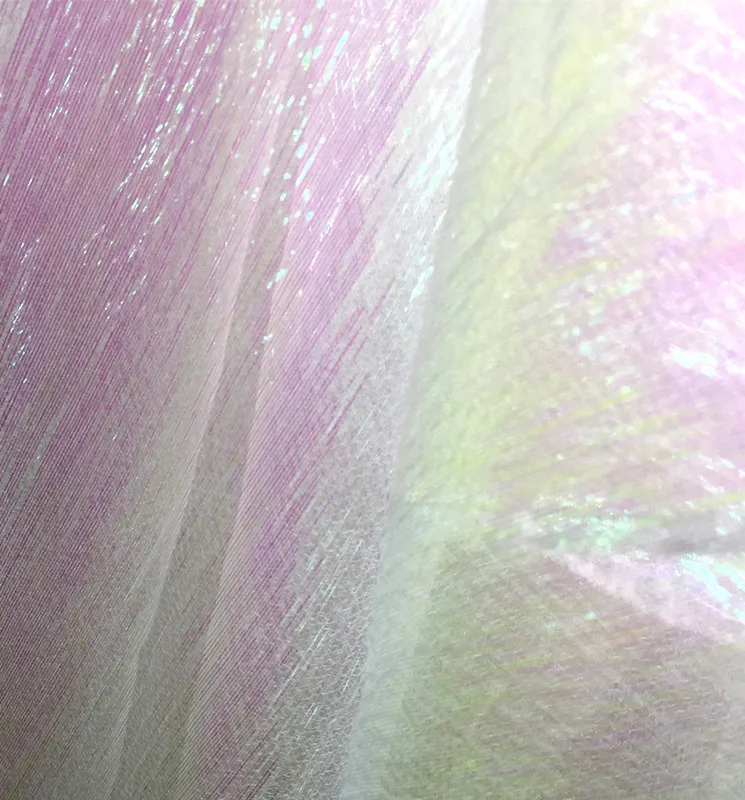 3 м/лот красочная Лазерная розовая блестящая сетчатая стрейчевая ткань для