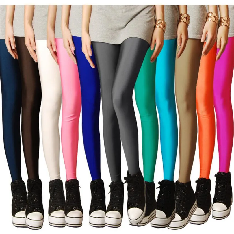 

2021 New Spring Solid Candy Neon Leggings for Women High Stretched Female Legging Pants Girl Clothing Leggins Plug Size